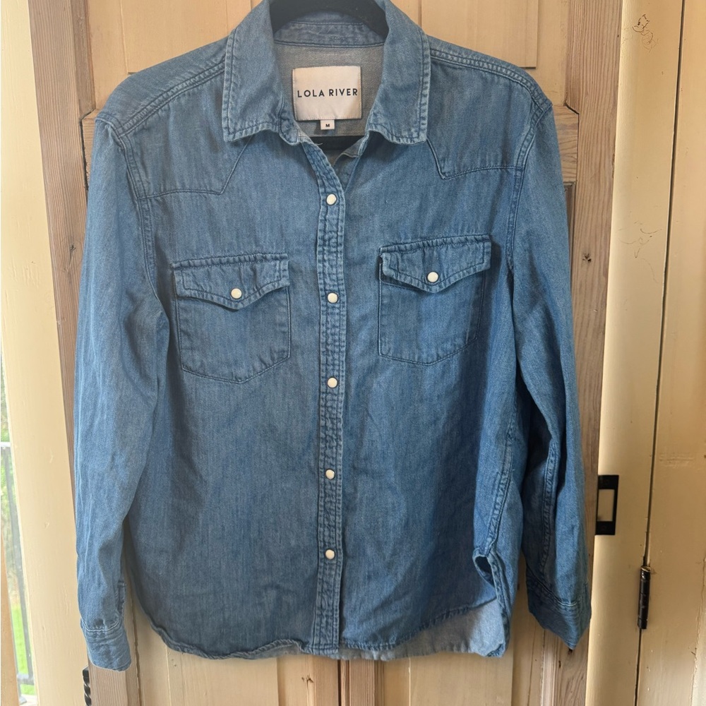 100% cotton Lola River Denim Button-Up Shirt - Light Blue